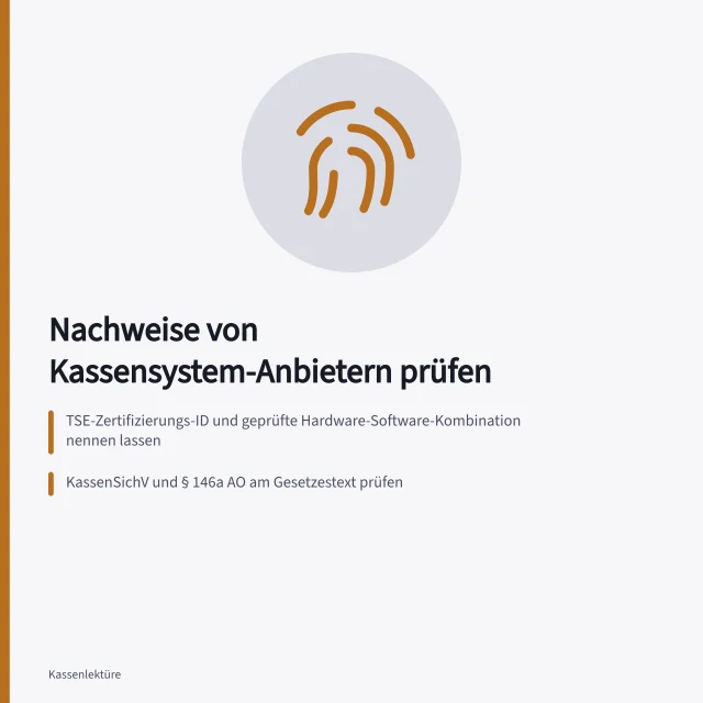 Prüfliste für TSE-Zertifikat, GoBD-Export und Kundenreferenzen von Kassensystem-Anbietern. Referenzen prüfen: Welche Nachweise von Kassensystem-Anbietern zählen