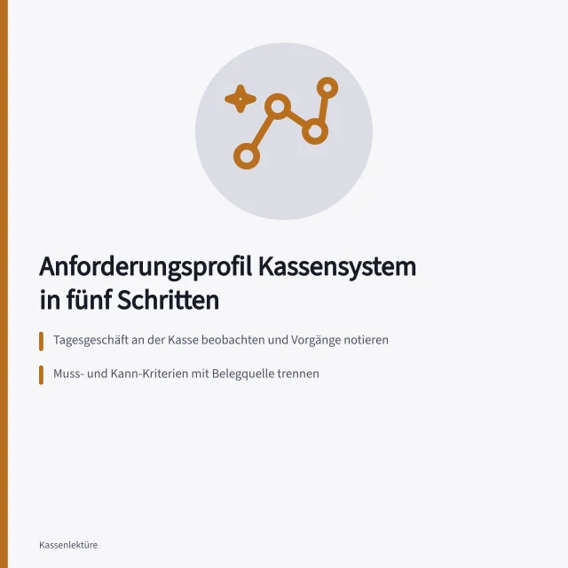 Karte zum Anforderungsprofil für Kassensysteme mit Muss-Kriterien und TSE. Wie erstellt man ein Anforderungsprofil für ein Kassensystem?