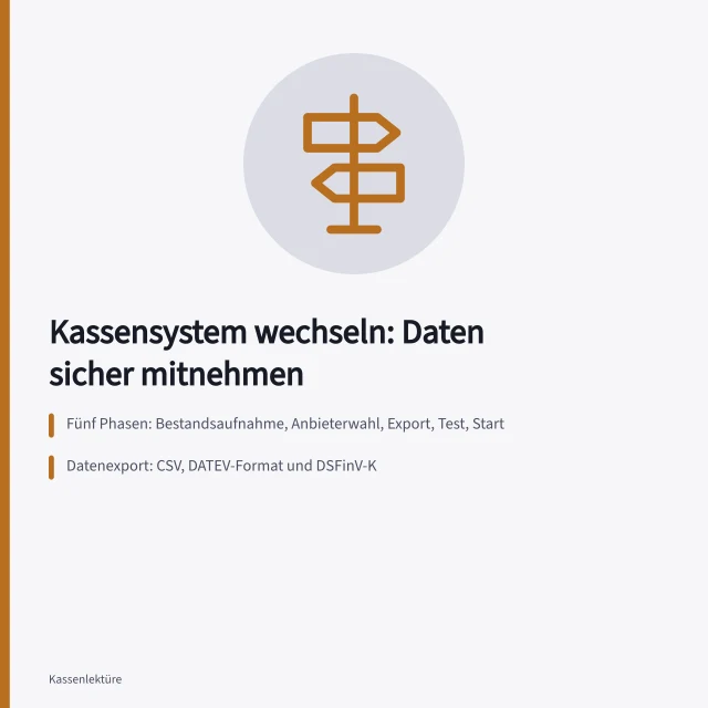 Kassensystemwechsel mit Datenmitnahme in fünf Phasen und drei Formaten. Wie läuft der Wechsel eines Kassensystems mit Datenmitnahme ab?